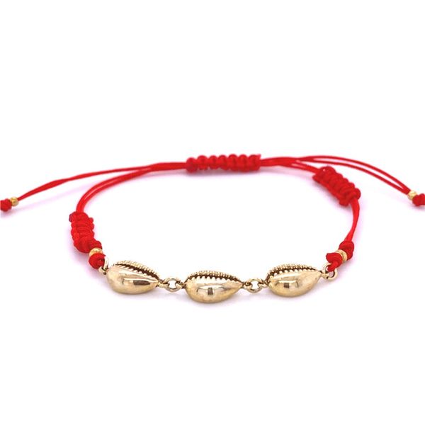 Red String Bracelet With Gold Plated Shells Gray's Jewelers Bespoke Saint James, NY
