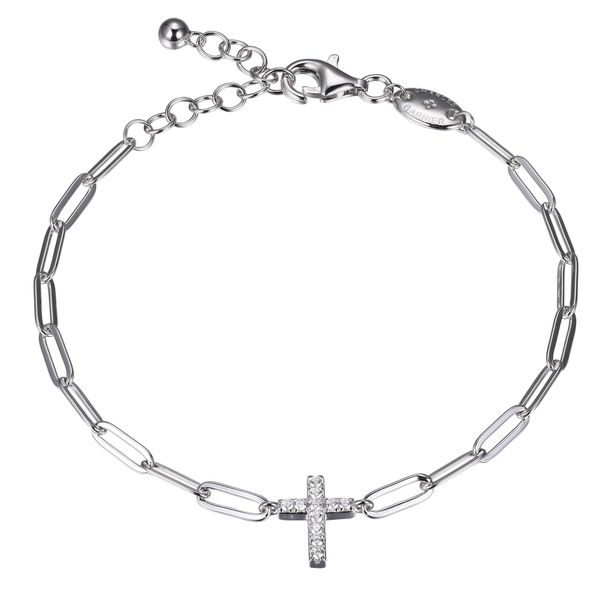 Sterling Silver Paperclip Bracelet with Cross Gray's Jewelers Bespoke Saint James, NY