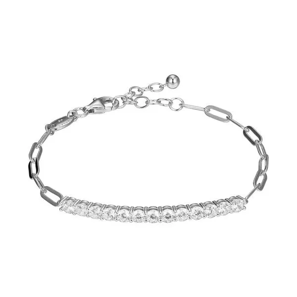 Sterling Silver Bracelet with Paperclip Chain and Cubic Zirconia Bar Gray's Jewelers Bespoke Saint James, NY