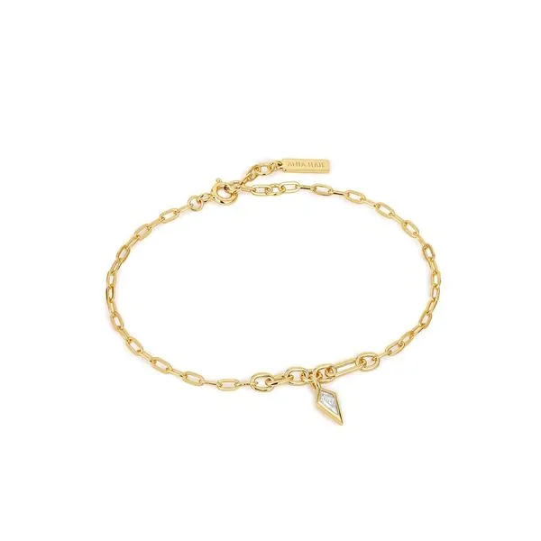 Gold Sparkle Drop Pendant Chunky Chain Bracelet Gray's Jewelers Bespoke Saint James, NY