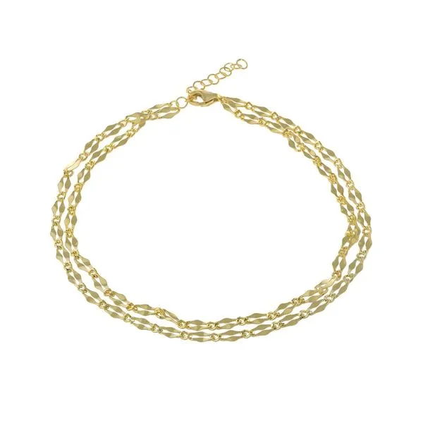 STERLING SILVER GOLD PLATED DOUBLE MIRROR LINK ANKLE BRACELET Gray's Jewelers Bespoke Saint James, NY