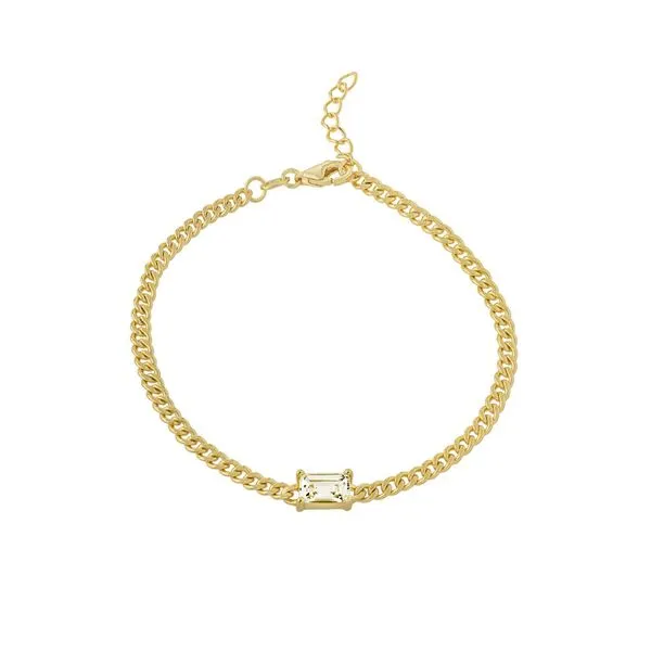 Sterling Silver Gold Plated Rectangle Cubic Zirconia Curb Chain Bracelet Gray's Jewelers Bespoke Saint James, NY