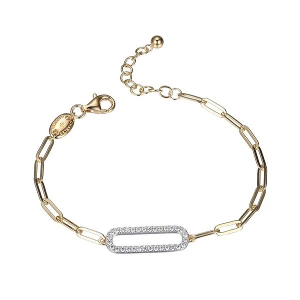 Sterling Silver Gold Plated Paperclip Chain and Cubic Zirconia Link Bracelet Gray's Jewelers Bespoke Saint James, NY