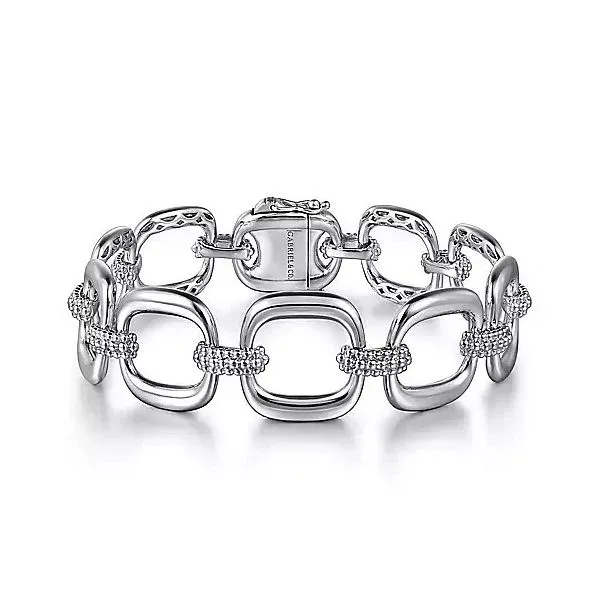 Sterling Silver Pave Bujukan And Cushion Shape Link Chain Bracelet Gray's Jewelers Bespoke Saint James, NY