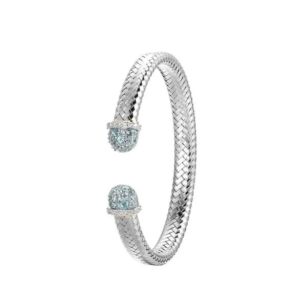 Sterling Silver Mesh Cuff Sky Blue Topaz and Cubic Zirconia Bracelet Gray's Jewelers Bespoke Saint James, NY