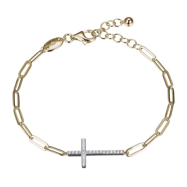 Sterling Silver Paperclip Bracelet with CZ Cross in Center Gray's Jewelers Bespoke Saint James, NY