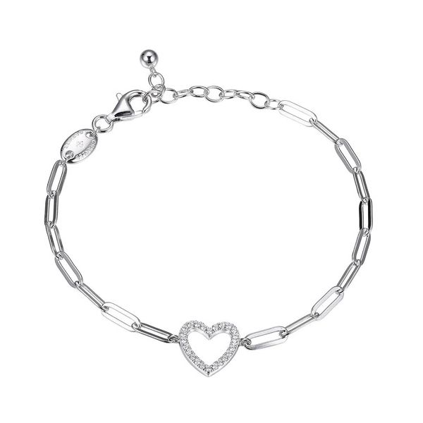 Sterling Silver Bracelet made with Paperclip Chain and Cubic Zirconia  Open Heart Gray's Jewelers Bespoke Saint James, NY