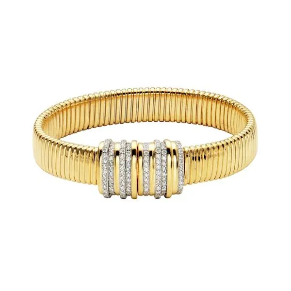 Sterling Silver Gold Plated Cubic Zirconia Flex Bangle Bracelet Gray's Jewelers Bespoke Saint James, NY