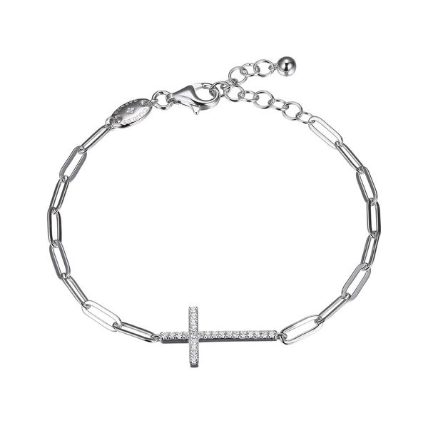 STERLING SILVER BRACELET WITH CUBIC ZIRCONIA CROSS Gray's Jewelers Bespoke Saint James, NY