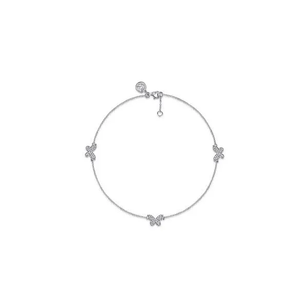 Sterling Silver White Sapphire Butterfly Ankle Bracelets Gray's Jewelers Bespoke Saint James, NY