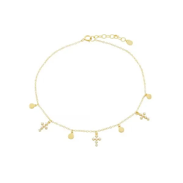 Sterling Silver Gold Plated Cross Drop Ankle Bracelet Gray's Jewelers Bespoke Saint James, NY