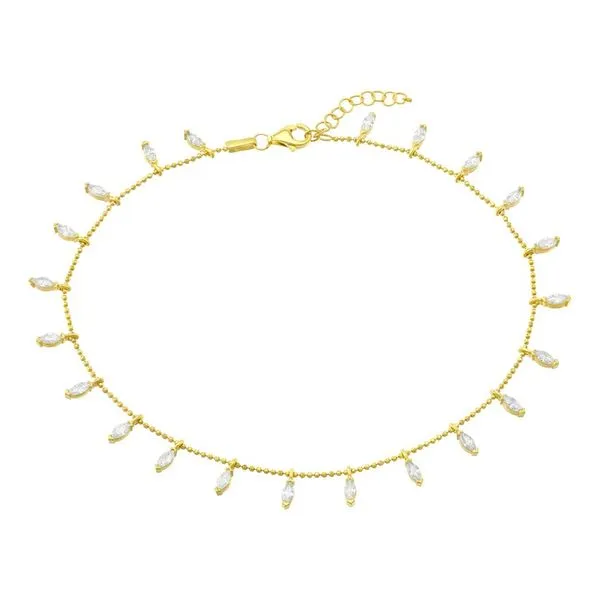STERLING SILVER GOLD PLATED MULTI CZ BEADED CHAIN ANKLE BRACELET Gray's Jewelers Bespoke Saint James, NY