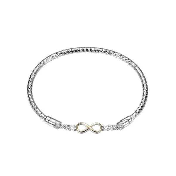 Sterling Silver and 14Kt Yellow Gold True Two-Tone Infinity Bangle Inner Circumference 6.75