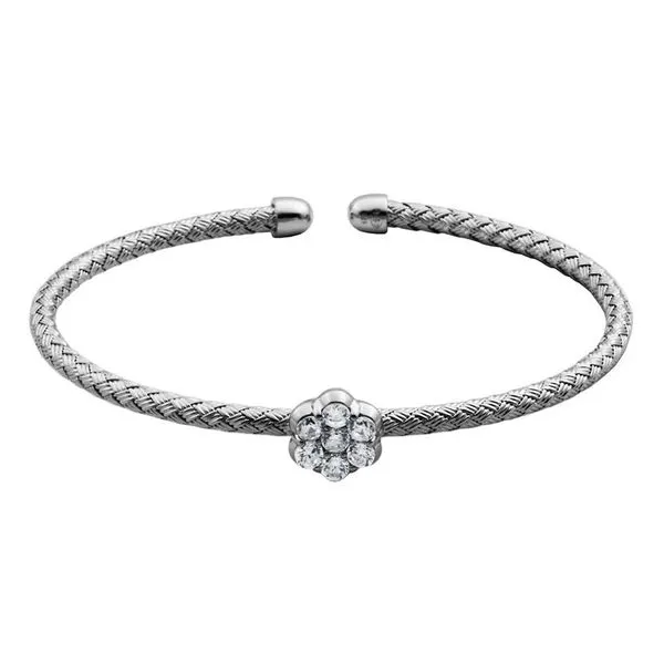 Sterling Silver Cuff Bracelet with Cubic Zirconia Flower Gray's Jewelers Bespoke Saint James, NY