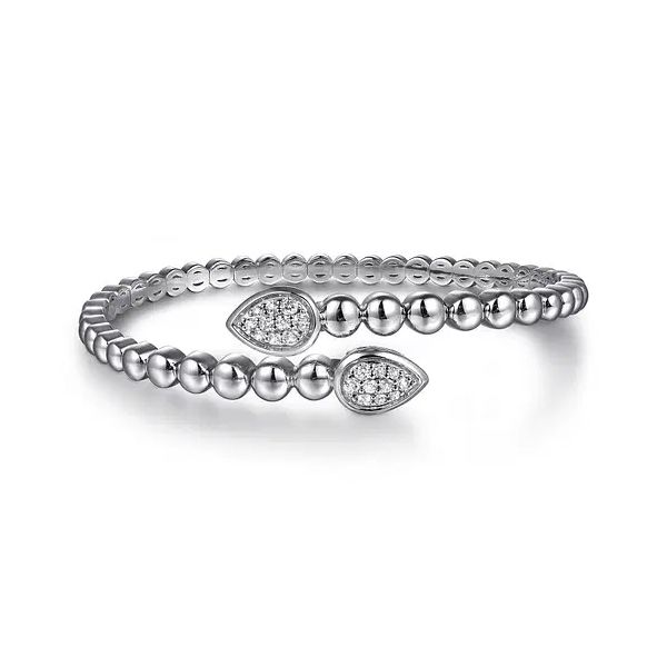 Sterling Silver Bujukan White Sapphire Bypass Bangle Bracelet Gray's Jewelers Bespoke Saint James, NY