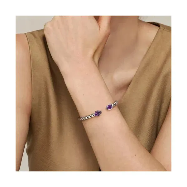 Sterling Silver Bujukan and Pear Shape Amethyst Split Bangle Bracelet Image 4 Gray's Jewelers Bespoke Saint James, NY