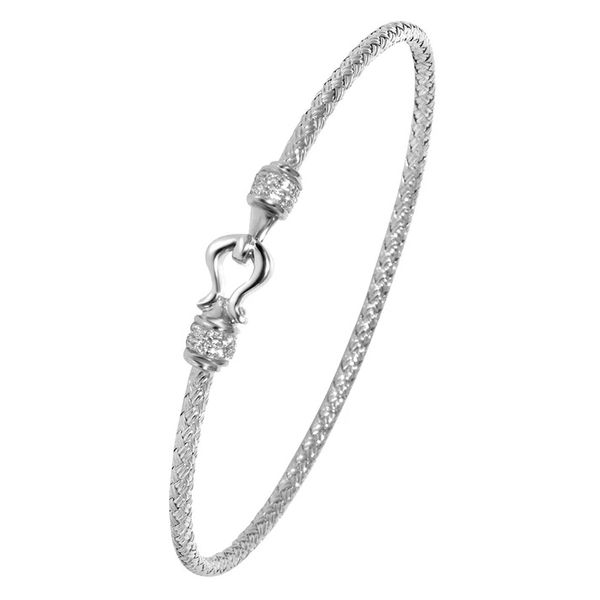 Sterling Silver Rhodium Plated 2MM Mesh Bangle With Cubic Zirconia Gray's Jewelers Bespoke Saint James, NY