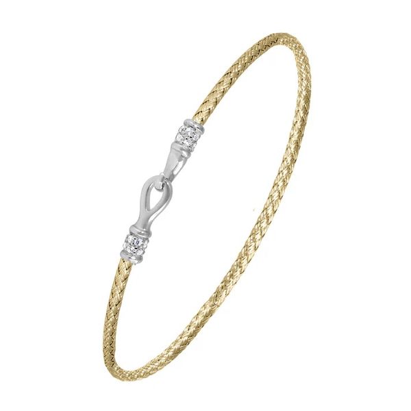 Sterling Silver Gold Plated Mesh Bangle with Cubic Zirconia Ends Gray's Jewelers Bespoke Saint James, NY