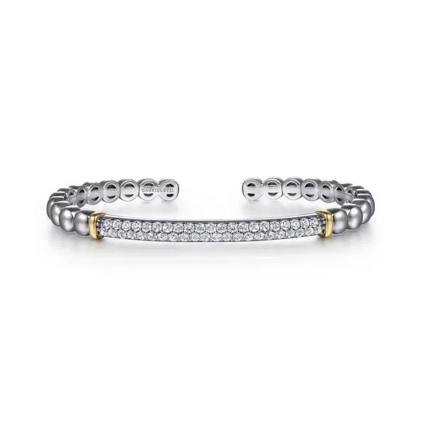14K Yellow Gold and Sterling Silver Bujukan White Sapphire Open Bangle Bracelet Gray's Jewelers Bespoke Saint James, NY