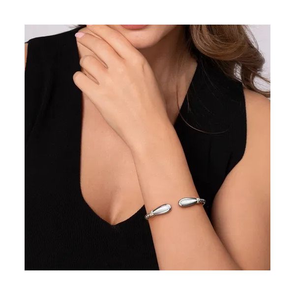 14K Yellow Gold and Sterling Silver Bujukan Bangle with White Mother of Pearl Image 3 Gray's Jewelers Bespoke Saint James, NY