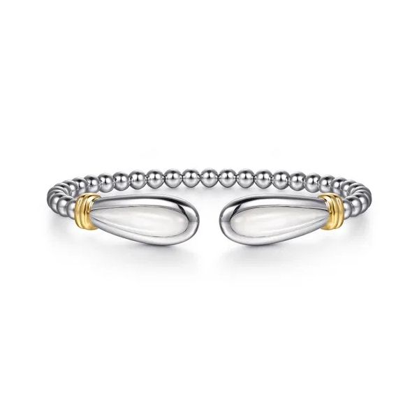 14K Yellow Gold and Sterling Silver Bujukan Bangle with White Mother of Pearl Gray's Jewelers Bespoke Saint James, NY
