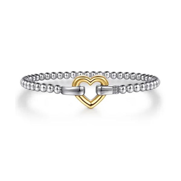14K Yellow Gold and 925 Sterling Silver Heart Lock Bujukan Bangle Gray's Jewelers Bespoke Saint James, NY