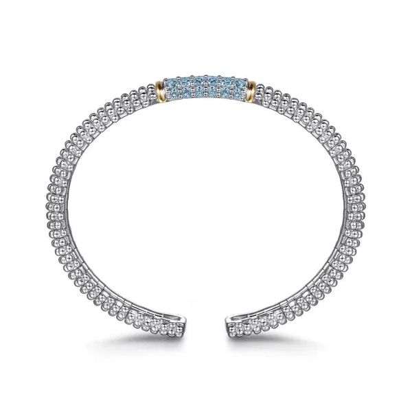 14K Yellow Gold and 925 Sterling Silver Bujukan Bangle with Pave Blue Topaz Image 2 Gray's Jewelers Bespoke Saint James, NY