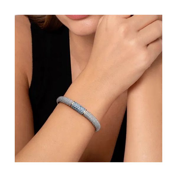 14K Yellow Gold and 925 Sterling Silver Bujukan Bangle with Pave Blue Topaz Image 3 Gray's Jewelers Bespoke Saint James, NY