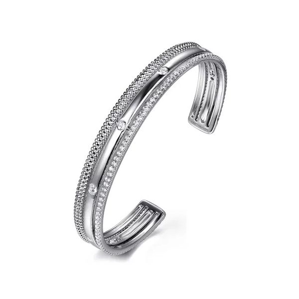Sterling Silver Bujukan White Sapphire Multi Row Cuff Image 2 Gray's Jewelers Bespoke Saint James, NY