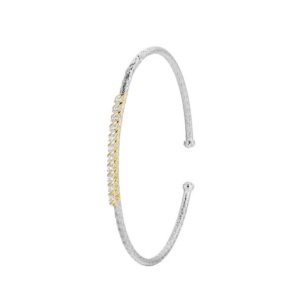 Sterling Silver Gold Plated Cubic Zirconia Cuff Bracelet Gray's Jewelers Bespoke Saint James, NY
