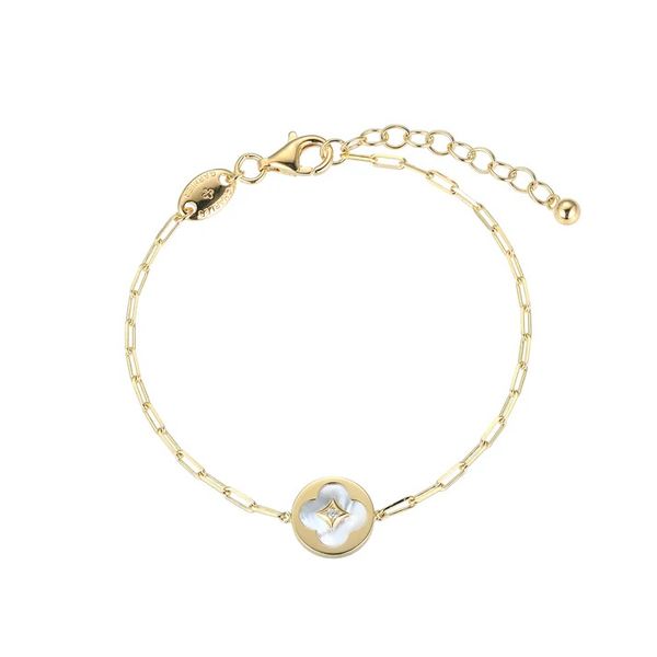 Sterling Silver Gold Plated Mother-of-Pearl Clover Disc Bracelet Gray's Jewelers Bespoke Saint James, NY