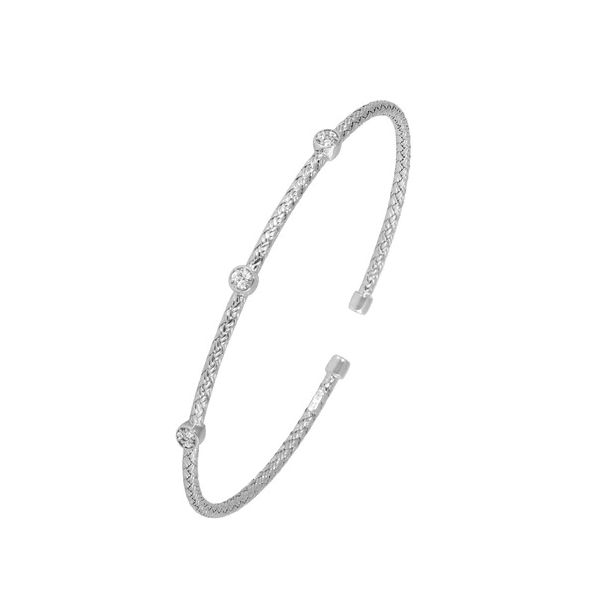 Sterling Silver Mesh Cuff with Cubic Zirconia Stations Gray's Jewelers Bespoke Saint James, NY