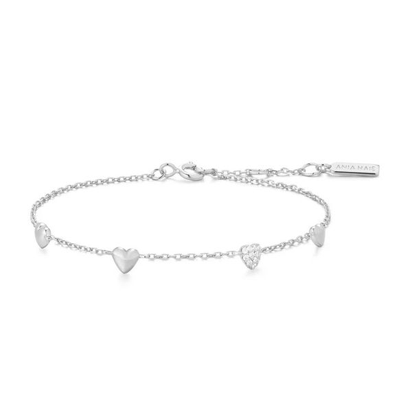 Sterling Silver Pavé Puffed Heart Station Bracelet Gray's Jewelers Bespoke Saint James, NY