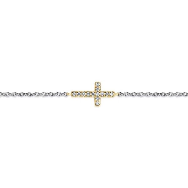 14K Yellow Gold and Sterling Silver Diamond Cross Chain Bracelet Image 2 Gray's Jewelers Bespoke Saint James, NY