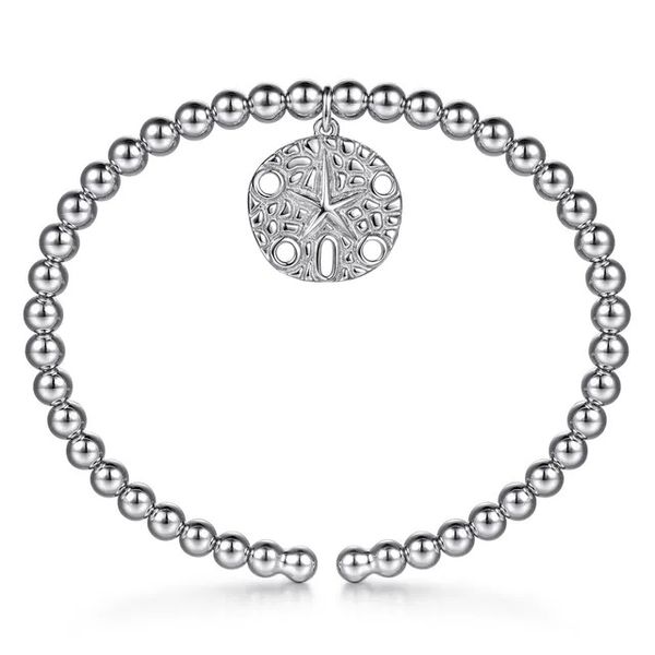 Sterling Silver Bujukan Beaded Sand Dollar Charm Bangle Bracelet Image 2 Gray's Jewelers Bespoke Saint James, NY