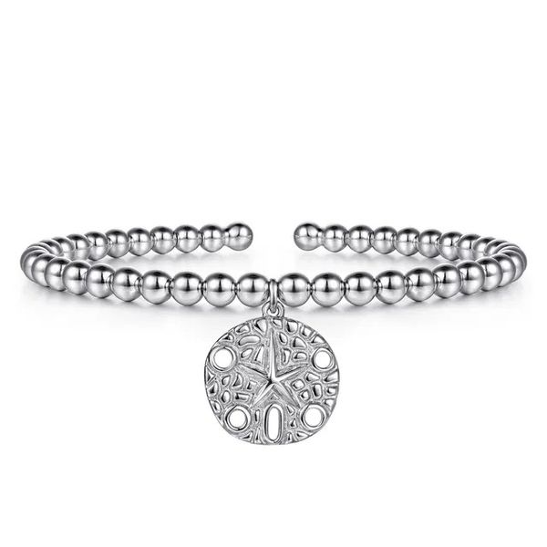 Sterling Silver Bujukan Beaded Sand Dollar Charm Bangle Bracelet Gray's Jewelers Bespoke Saint James, NY