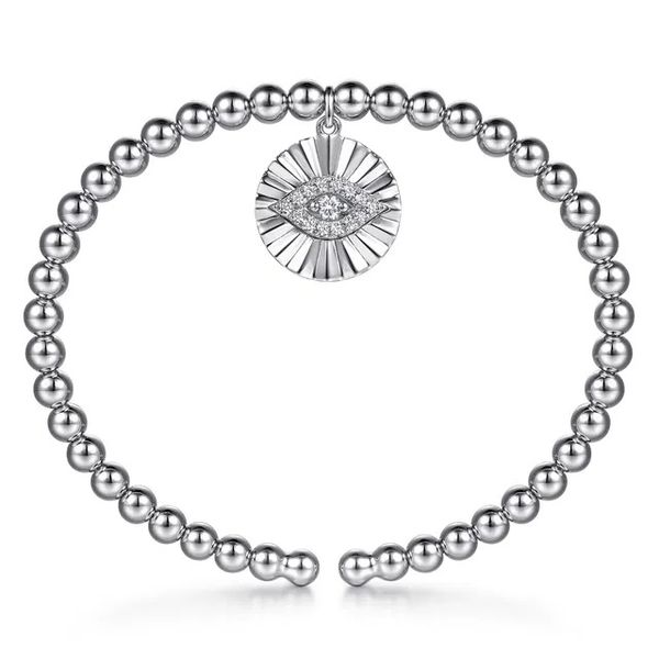 Sterling Silver Bujukan Beaded White Sapphire Evil Eye Charm Bangle Bracelet Image 2 Gray's Jewelers Bespoke Saint James, NY