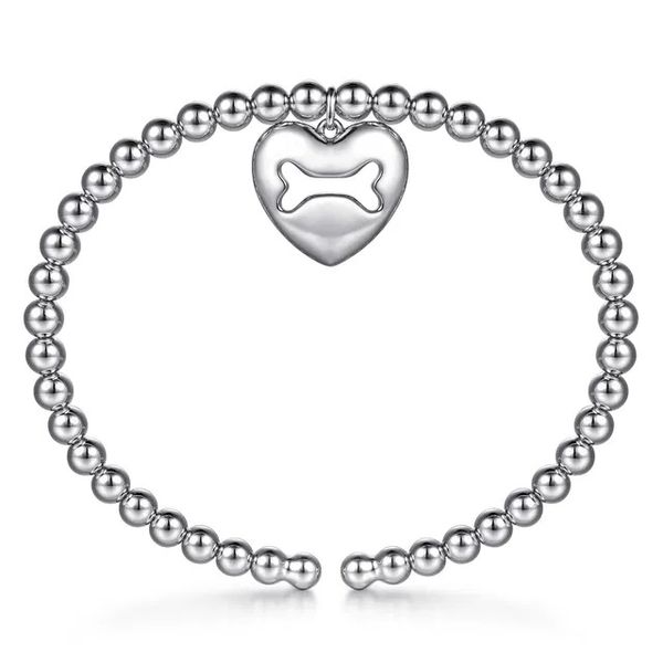 Sterling Silver Bujukan Beaded Heart Charm Bangle Bracelet Image 2 Gray's Jewelers Bespoke Saint James, NY