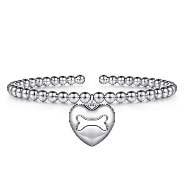 Sterling Silver Bujukan Beaded Heart Charm Bangle Bracelet Gray's Jewelers Bespoke Saint James, NY