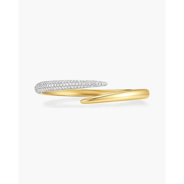 Gold Spiral Half Pavé & Polish Cuff Bracelet Gray's Jewelers Bespoke Saint James, NY