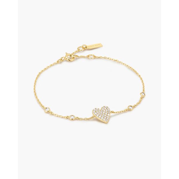 Gold Pavé Heart with Bezel Station Bracelet Gray's Jewelers Bespoke Saint James, NY
