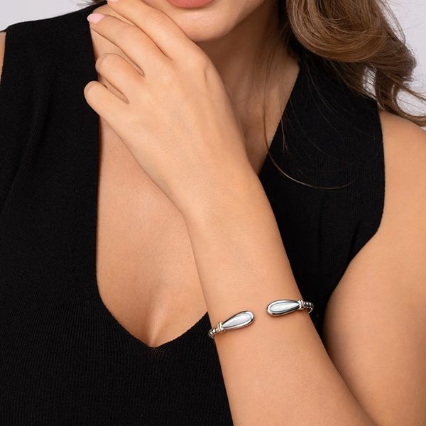 14K Yellow Gold and Sterling Silver Bujukan Bangle with White Mother of Pearl Image 3 Gray's Jewelers Bespoke Saint James, NY