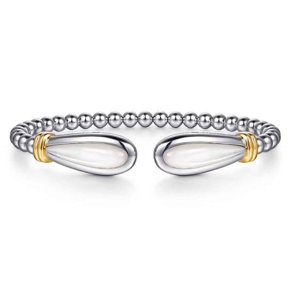 14K Yellow Gold and Sterling Silver Bujukan Bangle with White Mother of Pearl Gray's Jewelers Bespoke Saint James, NY