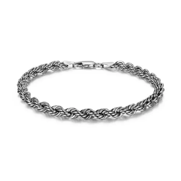 Sterling Silver Rhodium Plated Rope Chain Bracelet Gray's Jewelers Bespoke Saint James, NY