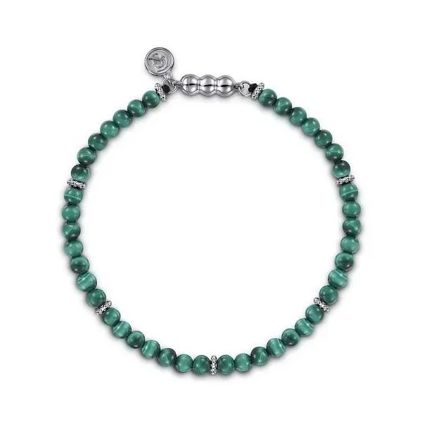 Sterling Silver Men's 4MM Malachite Beaded Bracelet Gray's Jewelers Bespoke Saint James, NY