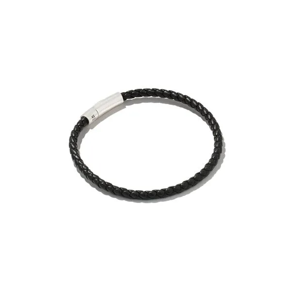 Evans Corded Bracelet Oxidized Silver Black Leather L Gray's Jewelers Bespoke Saint James, NY