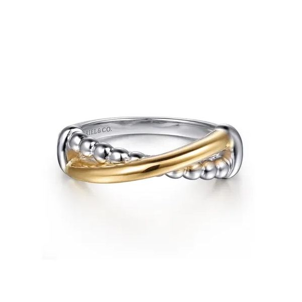 14K Yellow Gold and 925 Sterling Silver Bujukan Criss Cross Ladies Ring Gray's Jewelers Bespoke Saint James, NY