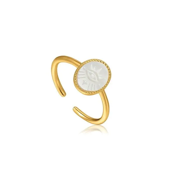 Evil Eye Emblem Gold Adjustable Ring Gray's Jewelers Bespoke Saint James, NY