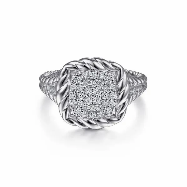 925 Sterling Silver White Sapphire Pavé Ring with Rope Frame Gray's Jewelers Bespoke Saint James, NY