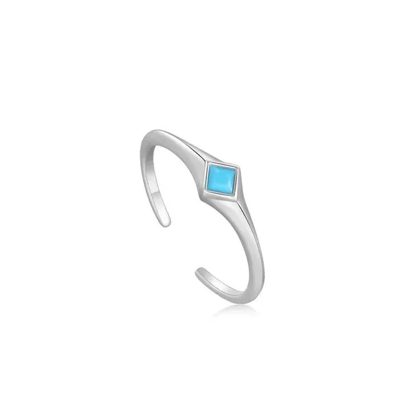 Turquoise Mini Signet Silver Adjustable Ring Gray's Jewelers Bespoke Saint James, NY